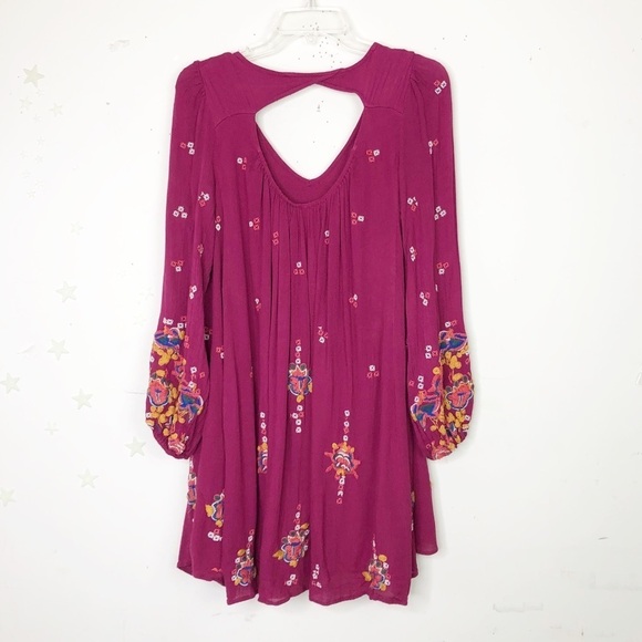 Free people burgundy embroidered dress - Picture 4 of 11